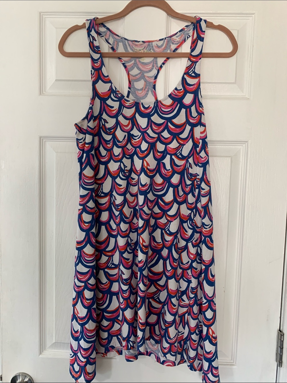 Lilly Pulitzer White Tank Dress with Blue, Pink and Red Scallop Print